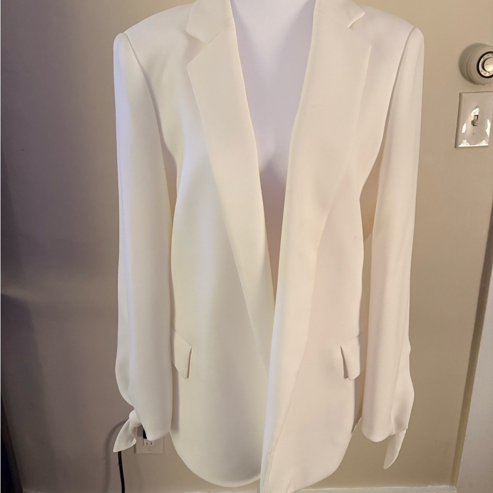 Lafayette 148 New York Ivory Open Front Blazer Tie Sleeve Jacket Size 10